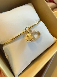 MICHAEL KORS Rose Gold  | Gold Tone Heart & Hook Eye Crystal Bangle Bracelet NIB - Picture 1 of 9