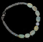 Amazonite-Moonstone Gemstone 5-9 mm Round Beads 925 Silver 8" Strand Bracelet