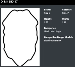 D&K 612 Recessed Belt Clip Badge Holder CUTOUT DK447 SHIELD W/ EAGLE B519 - Picture 1 of 6
