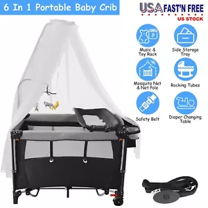 Portable Baby Infant Bassinet Crib Sleeper with Music Toy & Mosquito Net USA - Picture 1 of 16