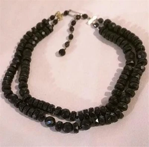 1950s Vintage Double Tier Faceted Black Plastic Bead Necklace Detailed Hardware - Picture 1 of 3