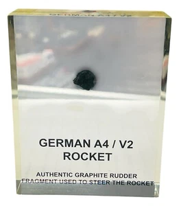 German A4/V2 Rocket Authentic Graphite Rudder Fragment Encased 4" H x 3 1/8" W - Picture 1 of 18