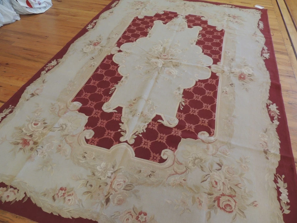 6x9 Llamativa Alfombra Francesa Estilo Aubusson Alfombra Oriental ROJA Beige Lana Foto 1 de 4