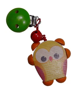 Hess Clipfigur Eule gelb  Kinderwagenkette Holz Spielzeug Mobile Kinderbett NEU - Bild 1 von 2