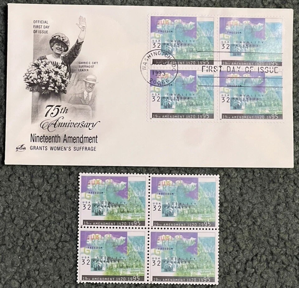 Women's Suffrage - US Scott 2980 - First Day Issue FDC plus 4 stamps! - Image 1 of 1