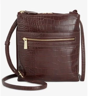 GIANI BERNINI Dasher cocodrilo en relieve triple cremallera bandolera bolso organizador - MARRÓN Foto 1 de 4