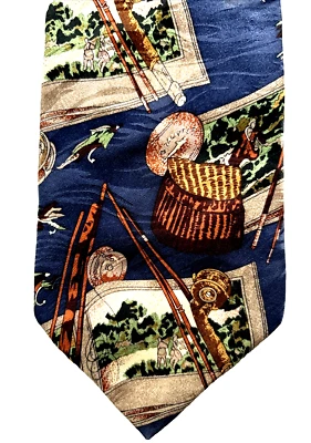 Corbata de seda para hombre colecciones de artefactos de museo - tema de pesca 59x4" Foto 1 de 4