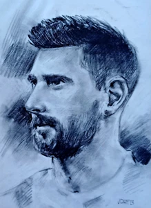 Original drawing, Portrait of Argentine fooballer Lionel Messi, 2023 Unframed. - Picture 1 of 4