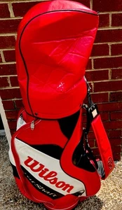 WILSON Fat Shaft Tour Golf Staff Bag 6 Way Shoulder Strap Rain Hood Leather VTG - Picture 1 of 13