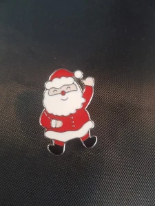 Christmas Santa Red Black Boots Hat White Beared Cheery Collar Shirt Pin Charm  - Picture 1 of 6