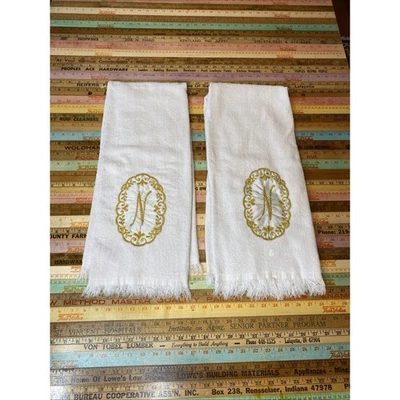 Juego de 2 toallas de baño de colección martex mcm flecos bordado floral monograma "N" *leer Foto 1 de 4