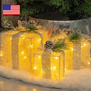 3er Set Weihnachts beleuchtete Geschenkboxen, vorbeleuchtet 60 LED Leucht Geschenkboxen orn - Bild 1 von 7