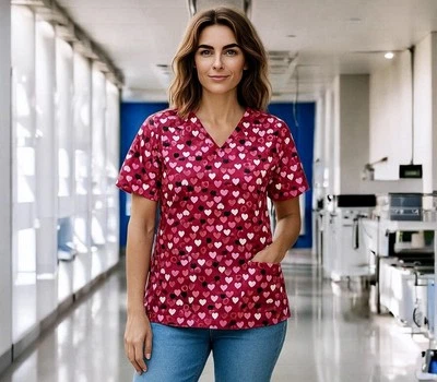 SB SCRUBS Scrub Top Medical With Hearts Womens size XL - Image 1 of 4