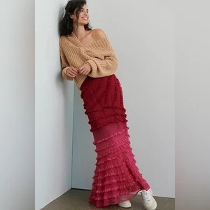Anthropologie Seen Worn Kept Maroon Tulle Maxi Skirt sz L - Bild 1 von 8