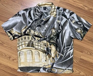 Camicia Vintage Y2K Anime Samurai Ninja Stampa All Over Bottoni XL Baggy Skater - Foto 1 di 6