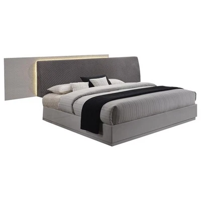 Cama con plataforma East King de madera de álamo Best Master Naple en línea gris/plateada Foto 1 de 3