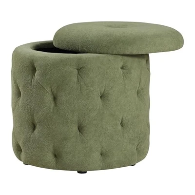  Otomana de almacenamiento redonda Erindale, 18,75 pulgadas acolchada con diamante, forrada de felpa  Foto 1 de 4