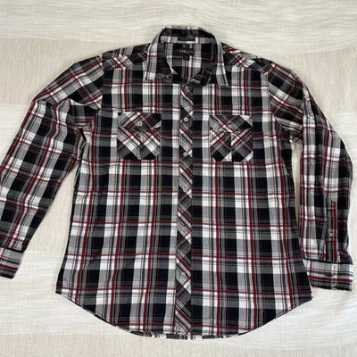 Camisa Helix Para Hombres XL Calce Atlético Abotonada Cuadros Negra Roja Western Cowboy Rock Foto 1 de 4