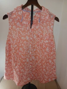 St Johns Bay Button-Up Shirt Tank Womens XL Cotton Floral Pocket Sleeveless (V) - Picture 1 of 5