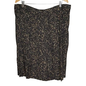 Vintage 90s Floral Midi Skirt Plus Size 20 Pleated Black Gold Kelly Stevens Rayo - Picture 1 of 7