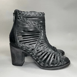 Freebird Bela Ankle Booties Women's Size 7 Black Distressed Leather Zip Sandals - Picture 1 of 14