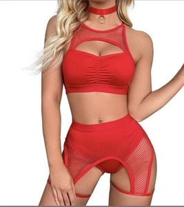 Trajes Rave para mujer recortados red babydoll lencería mediana borgoña - Imagen 1 de 7