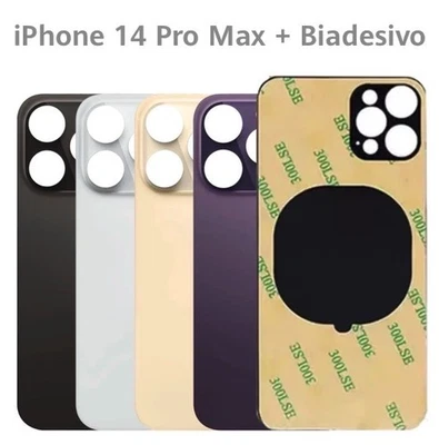 VETRO SCOCCA POSTERIORE IPHONE 14 PRO MAX BACK COVER BIG HOLE BIADESIVO 3M 