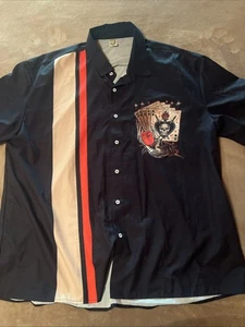 HARDADDY XXL MENS CASUAL SHORT SLEEVE SHIRT ROYAL FLUSH w/ SKULL & ROSE - Picture 1 of 3