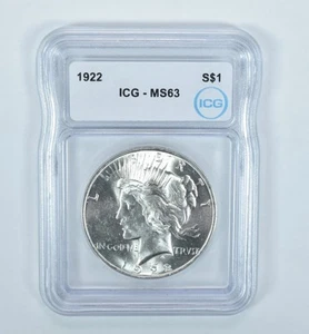 1922 Peace Silver Dollar MS63 ICG - Picture 1 of 5