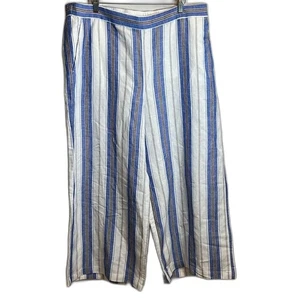 Loft Linen Blend Blue and White Wide Leg Crop Pants Size XL - Picture 1 of 10