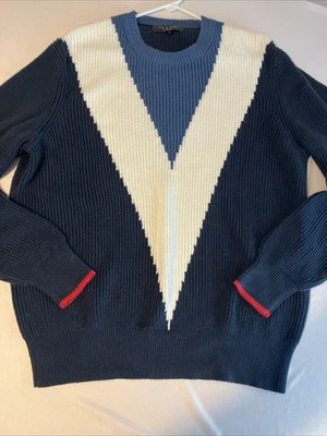 Rag & Bone Blue Striped Sweater Men Size Large Thick Chunky Knit Nautical Preppy - Image 1 of 4