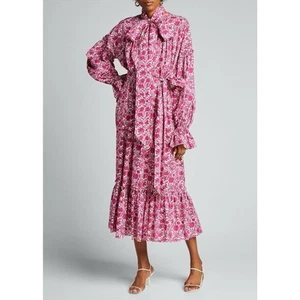 The Vampire's Wife Floral Print Long Sleeve Midi Dress In Pink Pattern One Size - Picture 1 of 16