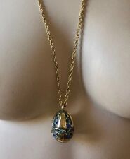 Vintage Necklace Main Line Time Oval Pendant Watch Blue Crystal W 28'' Chain 