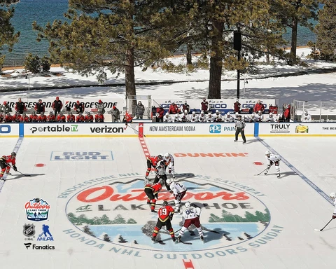 Golden Knights vs. Avalanche Unsigned 2021 Outdoors at Lake Tahoe Overhead Photo Cover