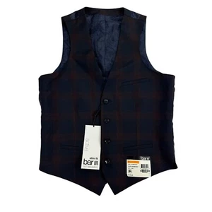 Bar III Mens Slim Fit Plaid Suit Vest Burgundy Navy S - Picture 1 of 5