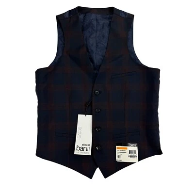 Bar III Hombres Calce Ajustado Traje Chaleco a Cuadros Borgoña Azul Marino S Foto 1 de 4