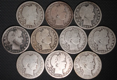 SILVER BARBER QUARTER ROLL LOT OF 10  1895-1916 ALL DIFFERENT DATES & MM (#2) Cover
