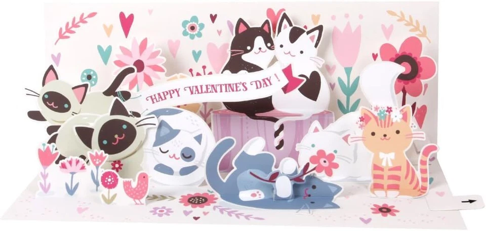 Up With Paper Pop-Up Panoramics Greeting Card - Kittens and Hearts - Image 1 of 1