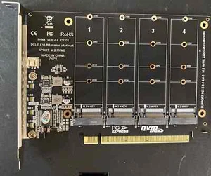 Carte d'extension PCI-E x16 Bifurcation x4x4x4 4 ports haute vitesse M.2 Nvme Ver 2.2 - Photo 1/3