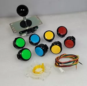 Set 8 Stck. Japan Sanwa Mix schwarze RYBG Tasten & schwarzer Joystick & GTY Teile - Bild 1 von 4