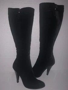 CHANEL Black Velvet Velour Knee High Boots W/Patent Heels/Cap Toe CC/ Logo 38.5 - Picture 1 of 12