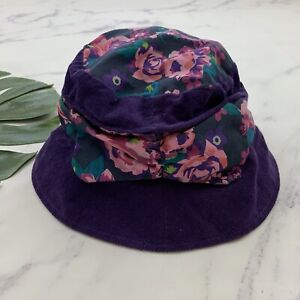 Womens Vintage Y2k Bucket Hat Size S/M Purple Floral Corduroy Trim Cottagecore
