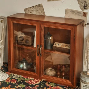 Vintage Bathroom Wood Cabinet Storage 2 Clear Door Wall/Standing Cupboard Unit - Picture 1 of 9