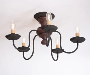 Thorndale 5 Arm Flush Mount Ceiling Light. 5 Colors. Country Primitive Lighting - Picture 1 of 5