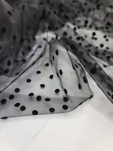 Black Velvet Felted Small Tiny Black Polka Dots Black Tulle Fabric By Yard - Picture 1 of 10