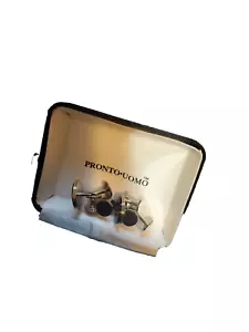 Pronto Uomo Cufflinks Button Studs Silver Black Set Tux Shirt Dress Suit Vintage - Picture 1 of 2