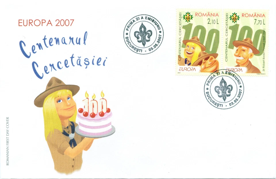 Romania 2007 Europa CEPT,100th Boy Scouts Anniversary,Sir Robert Powell,nice FDC - Image 1 of 1