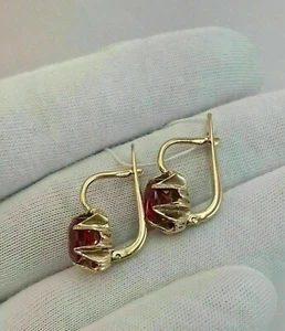 2.00 Ct Round Cut Lab Created Ruby Russian Drop Earrings 14K Yellow Gold Plated - Picture 1 of 7
