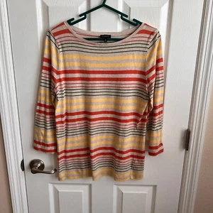 Talbots Striped Top 3/4 Sleeve Crew Neck Cotton Blend Ladies Shirt Medium - Picture 1 of 7