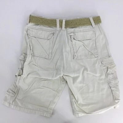 Bermuda cargo sarja masculina tamanho 34X12 bolsos botão plugue cinto juta cânhamo - Imagem 1 de 4